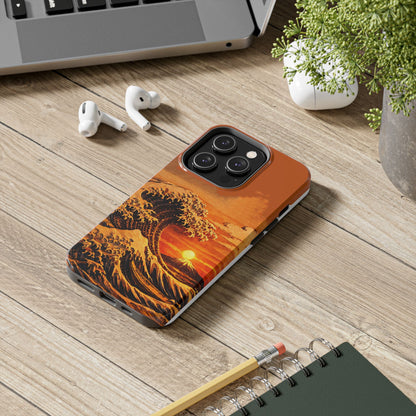 Japanese Great Wave Sunset Phone Case | Hokusai 3D Art Sunset Glow | Edo Era Masterpiece