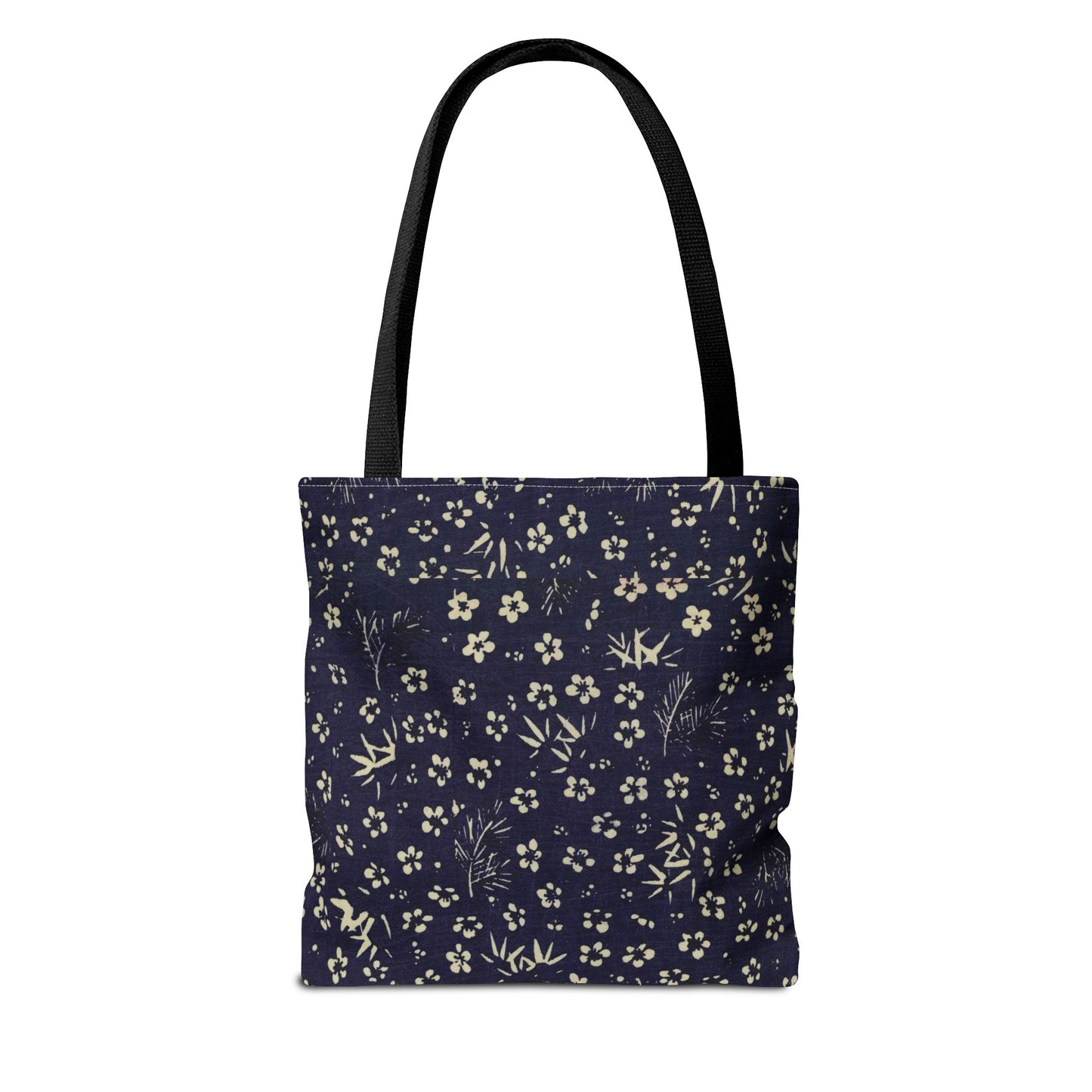 Taisho Era Shochikubai Tote Bag | 1926 Pine Bamboo Plum Japanese Chiyogami Art | Navy Floral