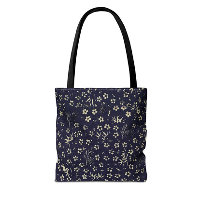 Taisho Era Shochikubai Tote Bag | 1926 Pine Bamboo Plum Japanese Chiyogami Art | Navy Floral