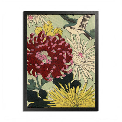 Chrysanthemum Japanese Chiyogami Framed Poster – Vintage 1924 Kikuo Hirose | Maru no Kagishippo