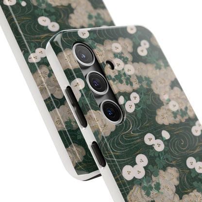 Meiji Era Flowing Water & White Flower Phone Case | 1901 Illustrated Compendium of 100 Designs | Forest Green Japanese Art