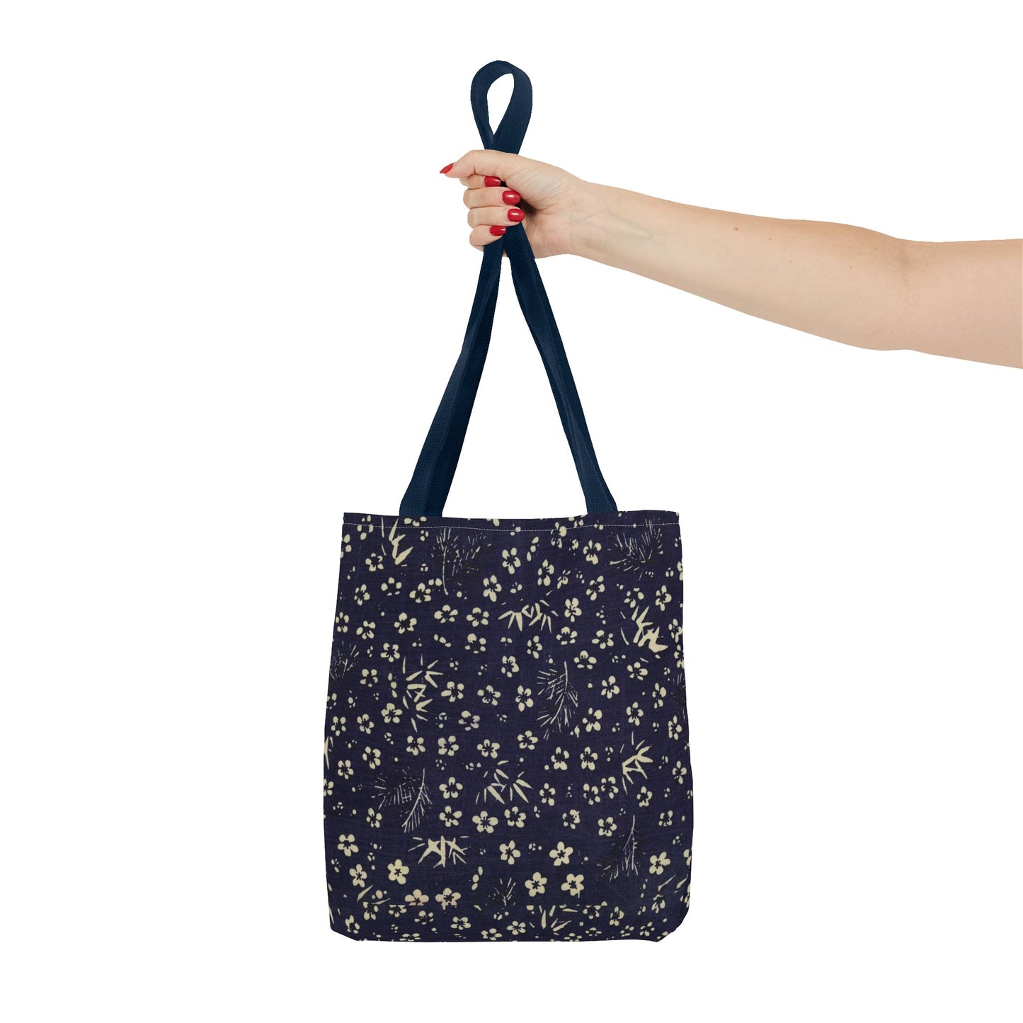 Taisho Era Shochikubai Tote Bag | 1926 Pine Bamboo Plum Japanese Chiyogami Art | Navy Floral