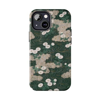 Meiji Era Flowing Water & White Flower Phone Case | 1901 Illustrated Compendium of 100 Designs | Forest Green Japanese Art
