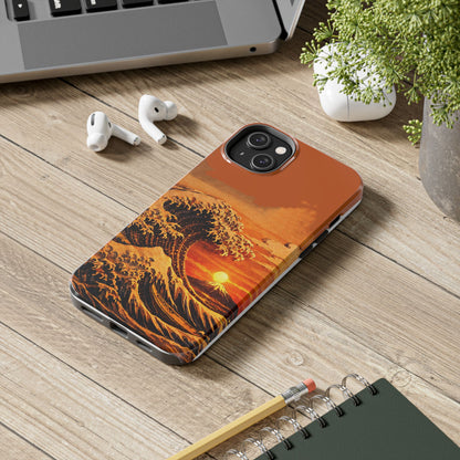 Japanese Great Wave Sunset Phone Case | Hokusai 3D Art Sunset Glow | Edo Era Masterpiece