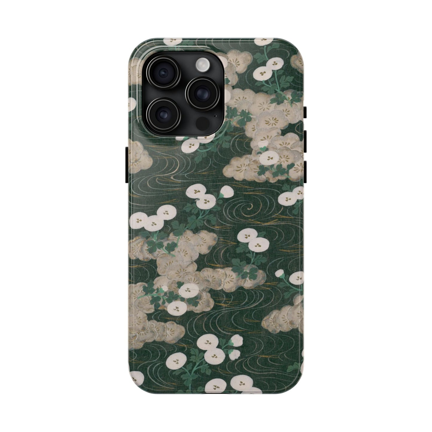 Meiji Era Flowing Water & White Flower Phone Case | 1901 Illustrated Compendium of 100 Designs | Forest Green Japanese Art