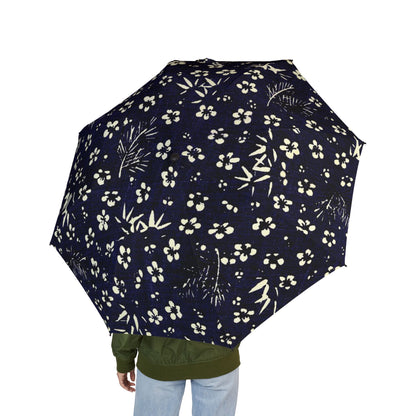 Taisho Kasakasa Stories - Shochikubai Indigo Chiyogami Umbrella - Pine Bamboo Plum Lucky Pattern 1926
