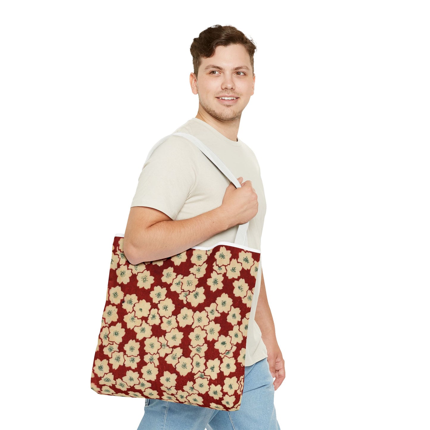 Japanese Sakura Tote Bag - Taisho Era Chiyogami Washi Pattern Vintage Design
