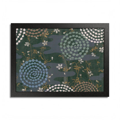 Antique Japanese Spiral & Hanabi Framed Poster - Meiji Era Traditional Pattern Wall Art