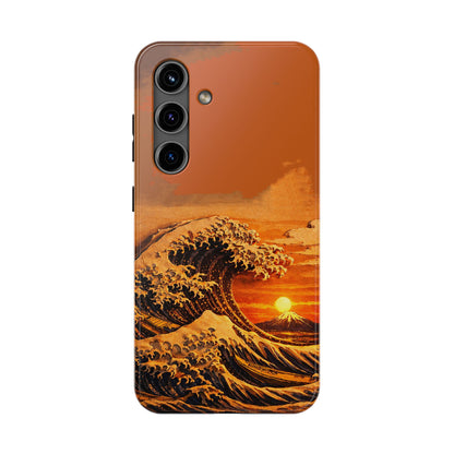 Japanese Great Wave Sunset Phone Case | Hokusai 3D Art Sunset Glow | Edo Era Masterpiece