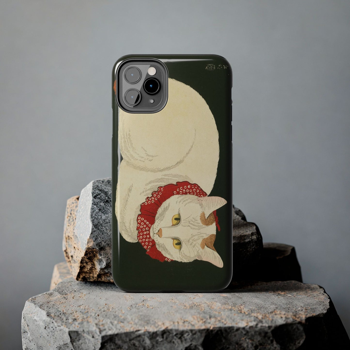 Taisho Era Lucky White Cat Phone Case | 1921 Japanese Woodblock Art | Zen Cat Design