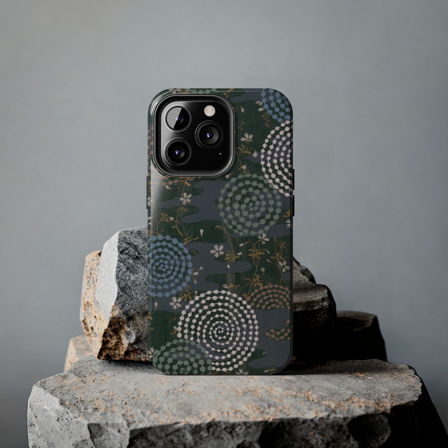 Meiji Era Uzumaki Spiral Phone Case | 1901 Zuan Hyakushu | Tokiwa Green Japanese Art
