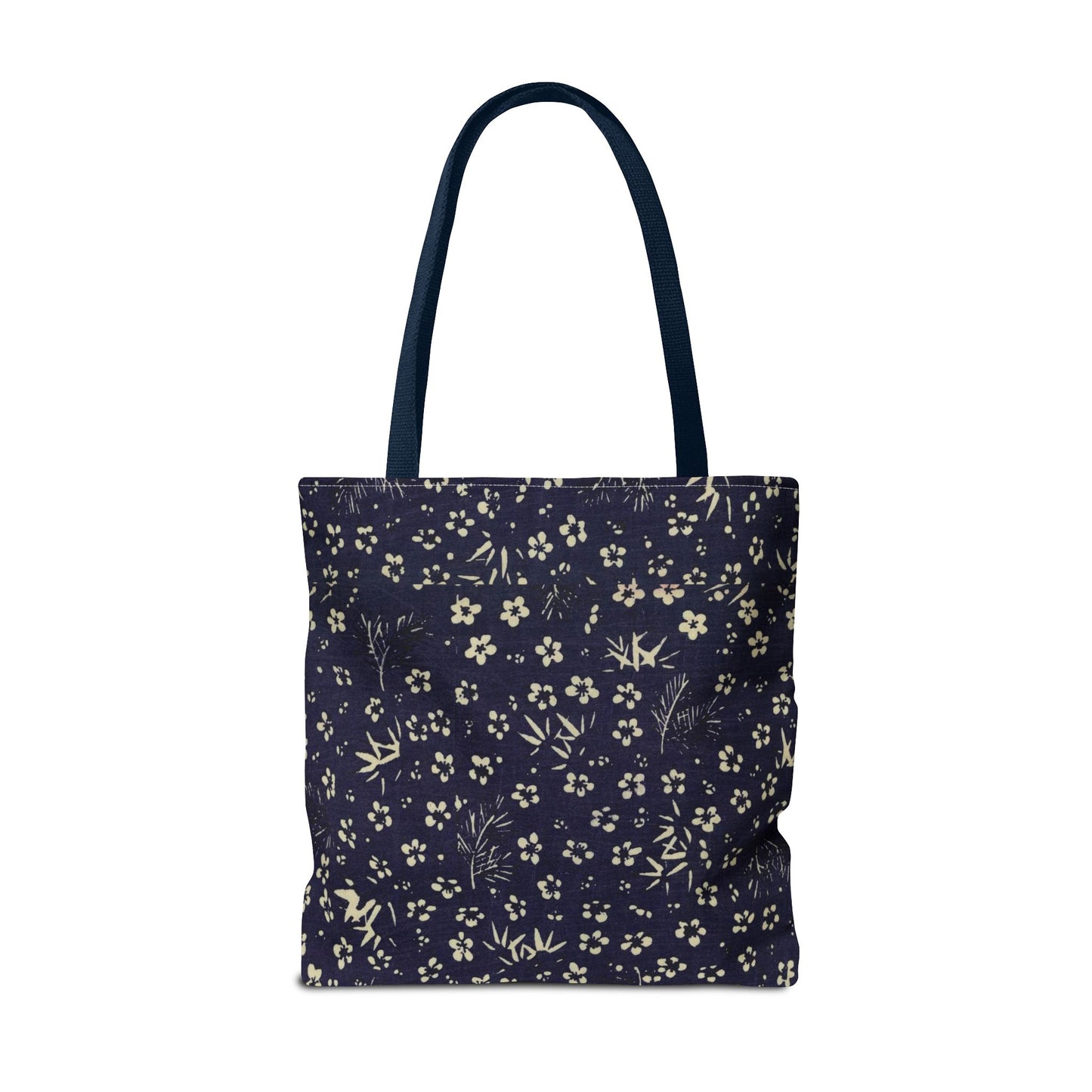 Taisho Era Shochikubai Tote Bag | 1926 Pine Bamboo Plum Japanese Chiyogami Art | Navy Floral