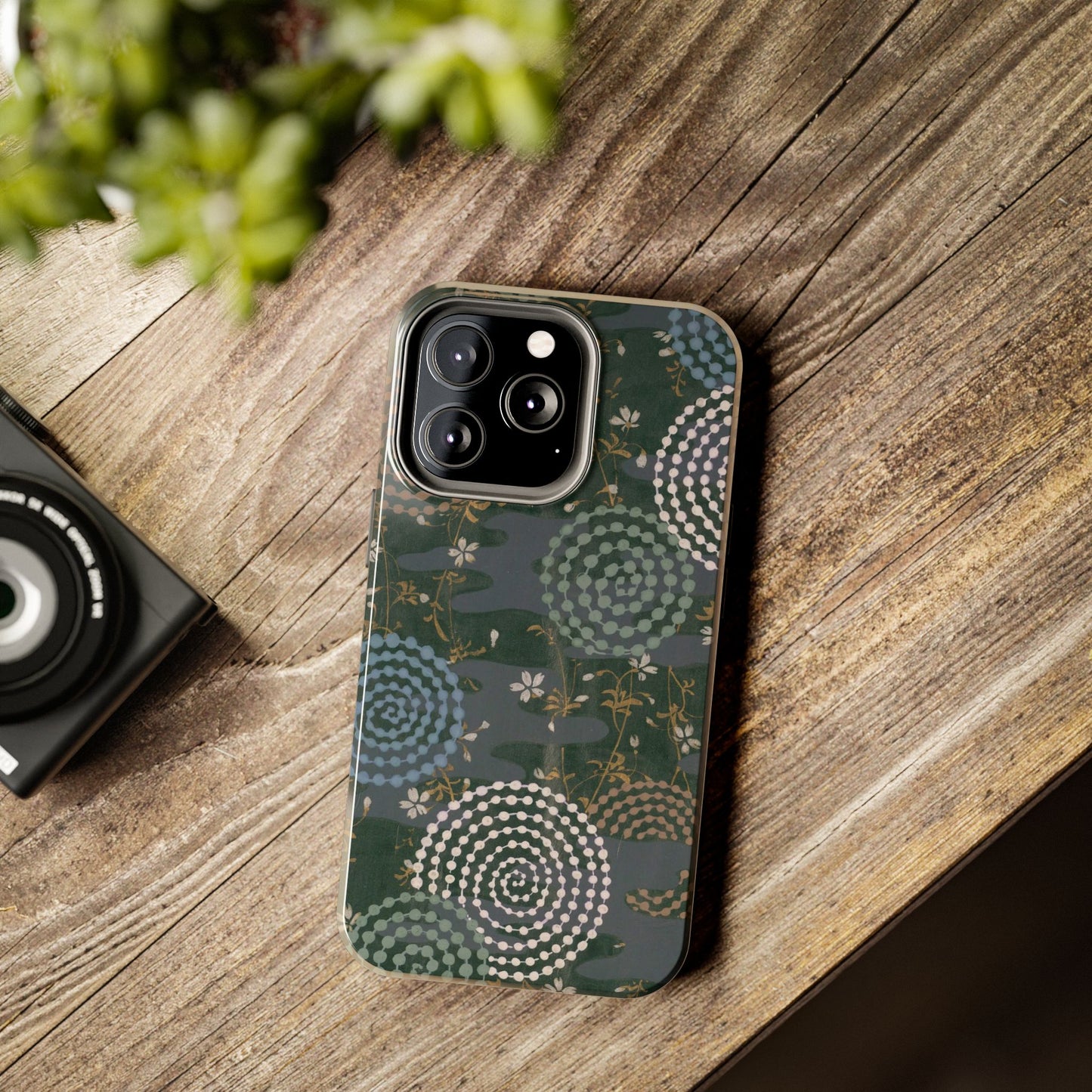 Meiji Era Uzumaki Spiral Phone Case | 1901 Zuan Hyakushu | Tokiwa Green Japanese Art