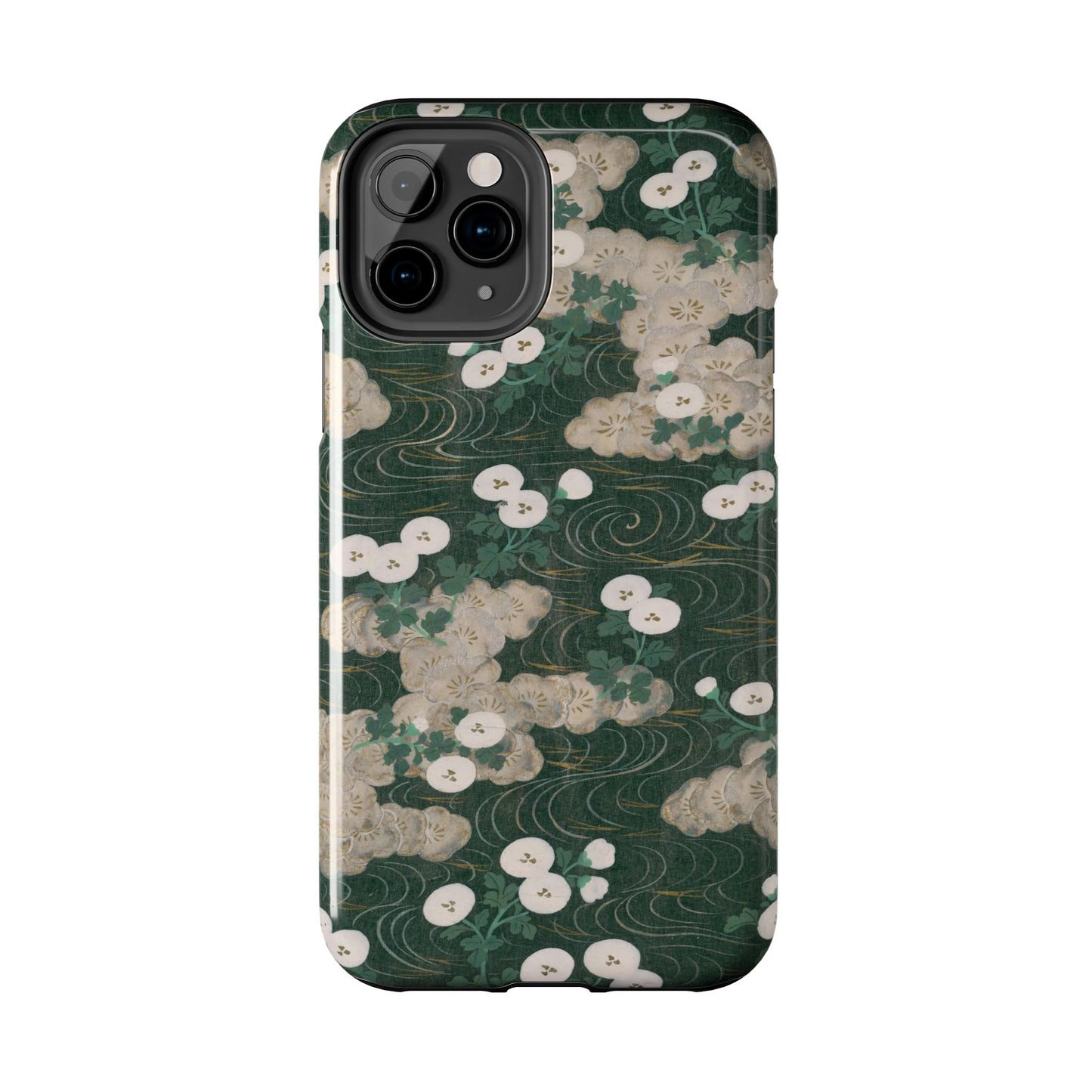 Meiji Era Flowing Water & White Flower Phone Case | 1901 Illustrated Compendium of 100 Designs | Forest Green Japanese Art