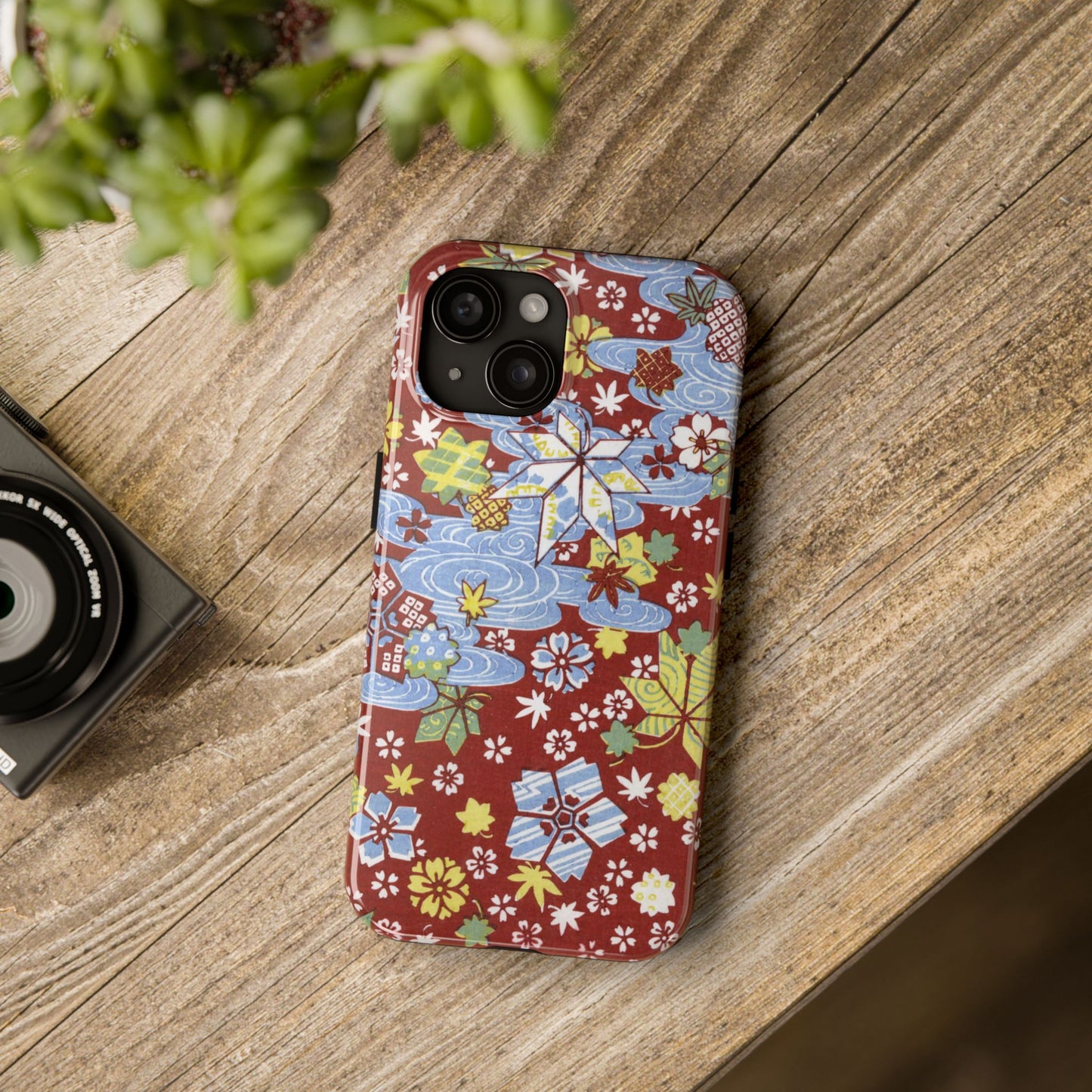 Taisho Umbrella Tales | 1926 Sakura, Momiji & Flowing Water Phone Case | Vintage Chiyogami Art