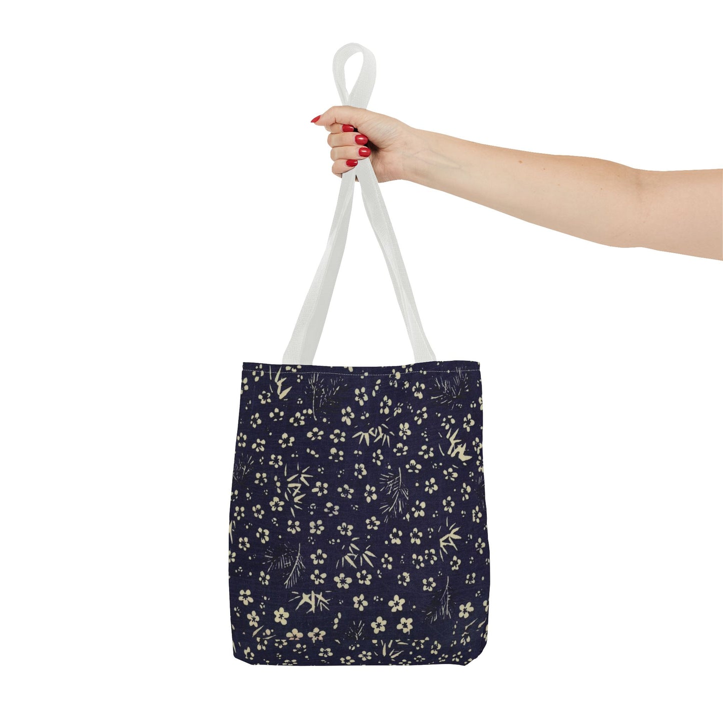 Taisho Era Shochikubai Tote Bag | 1926 Pine Bamboo Plum Japanese Chiyogami Art | Navy Floral