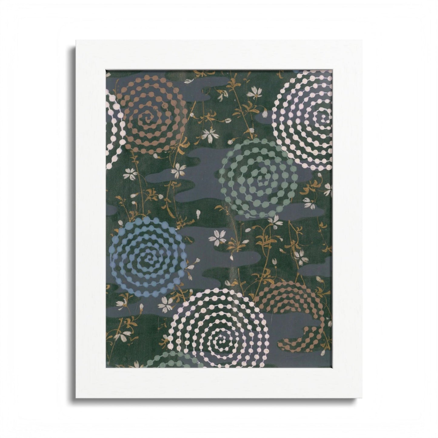 Antique Japanese Spiral & Hanabi Framed Poster - Meiji Era Traditional Pattern Wall Art