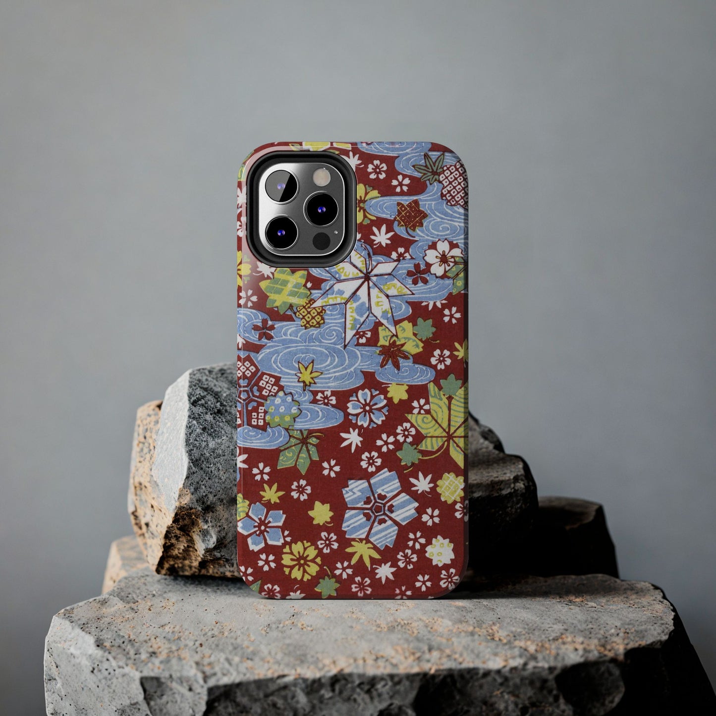 Taisho Umbrella Tales | 1926 Sakura, Momiji & Flowing Water Phone Case | Vintage Chiyogami Art