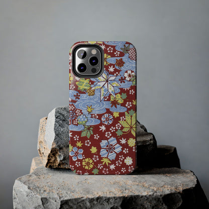 Taisho Umbrella Tales | 1926 Sakura, Momiji & Flowing Water Phone Case | Vintage Chiyogami Art