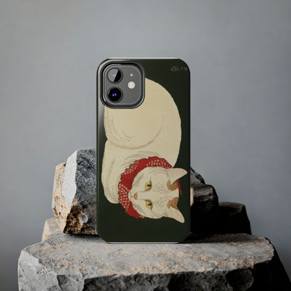 Taisho Era Lucky White Cat Phone Case | 1921 Japanese Woodblock Art | Zen Cat Design