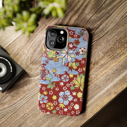 Taisho Umbrella Tales | 1926 Sakura, Momiji & Flowing Water Phone Case | Vintage Chiyogami Art