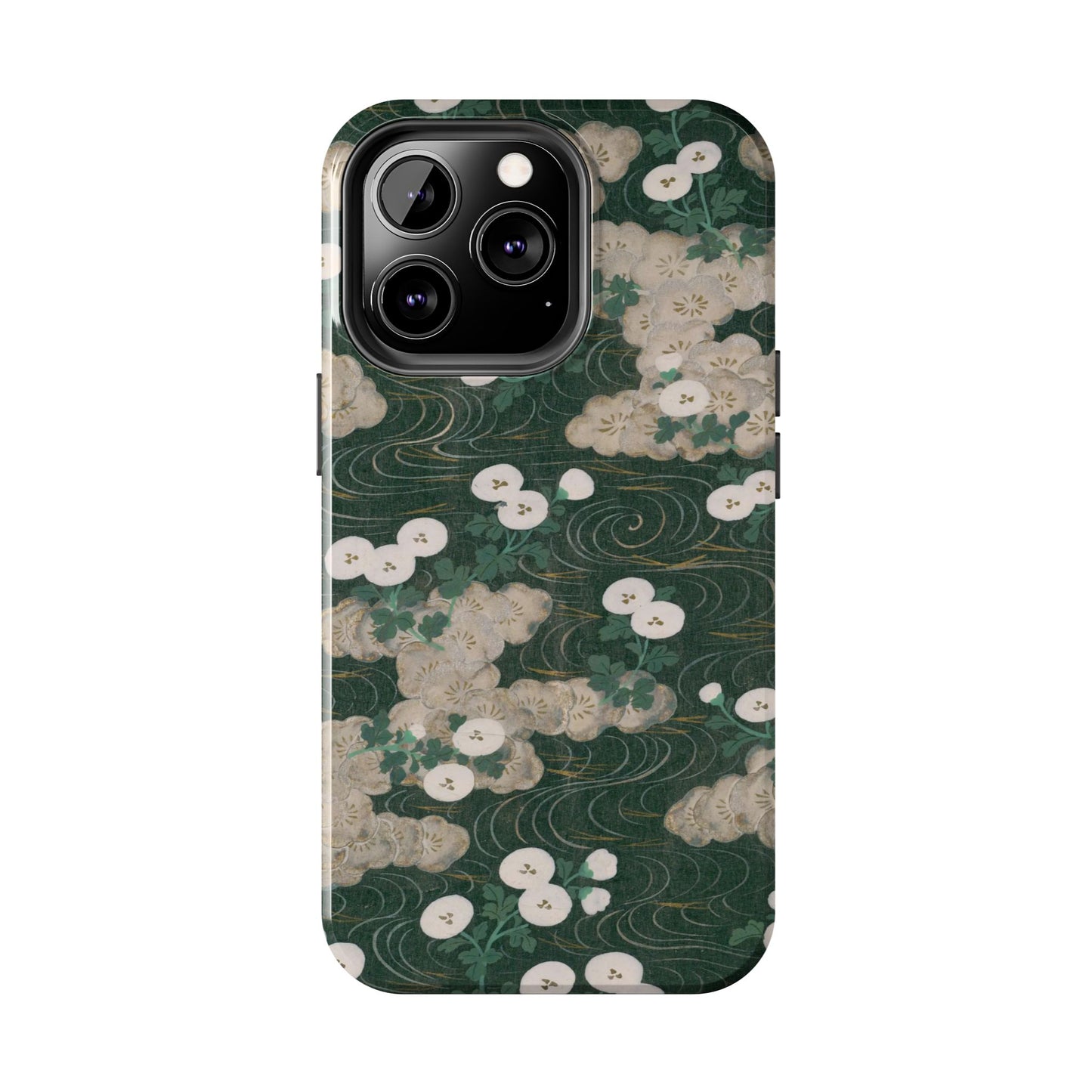 Meiji Era Flowing Water & White Flower Phone Case | 1901 Illustrated Compendium of 100 Designs | Forest Green Japanese Art