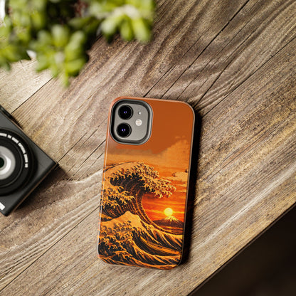 Japanese Great Wave Sunset Phone Case | Hokusai 3D Art Sunset Glow | Edo Era Masterpiece