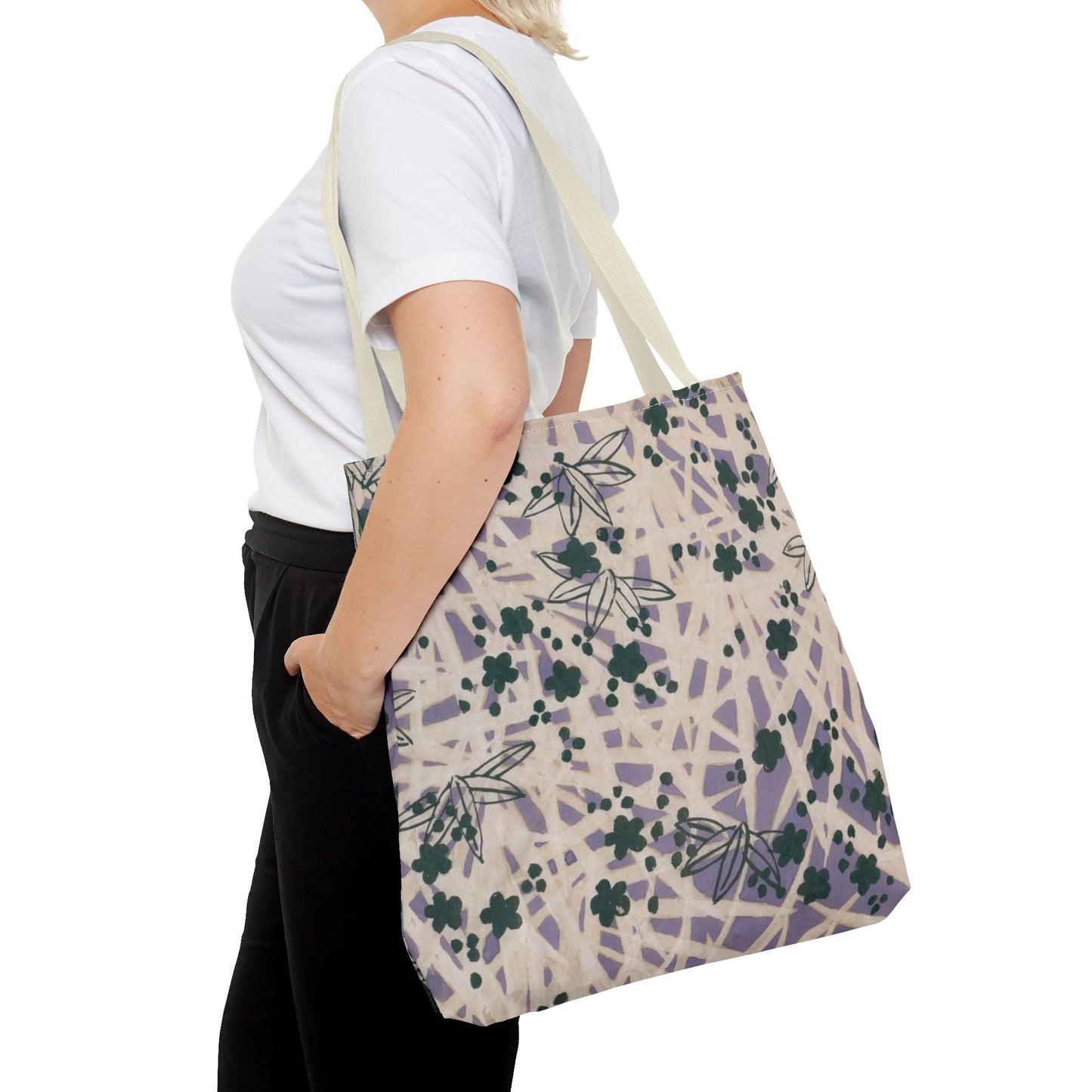 Meiji Era Bamboo & Flower Tote Bag | 1901 Zuan Hyakushu | Purple & Green Japanese Art
