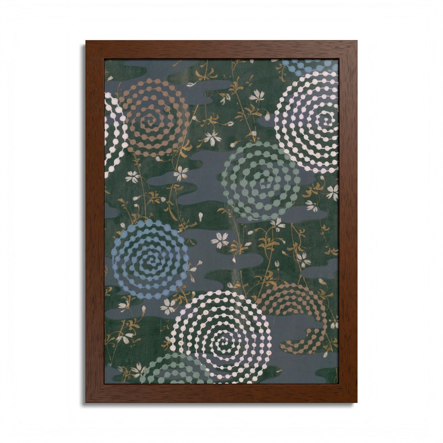 Antique Japanese Spiral & Hanabi Framed Poster - Meiji Era Traditional Pattern Wall Art