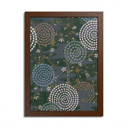 Antique Japanese Spiral & Hanabi Framed Poster - Meiji Era Traditional Pattern Wall Art