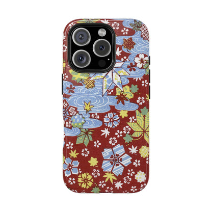 Taisho Umbrella Tales | 1926 Sakura, Momiji & Flowing Water Phone Case | Vintage Chiyogami Art