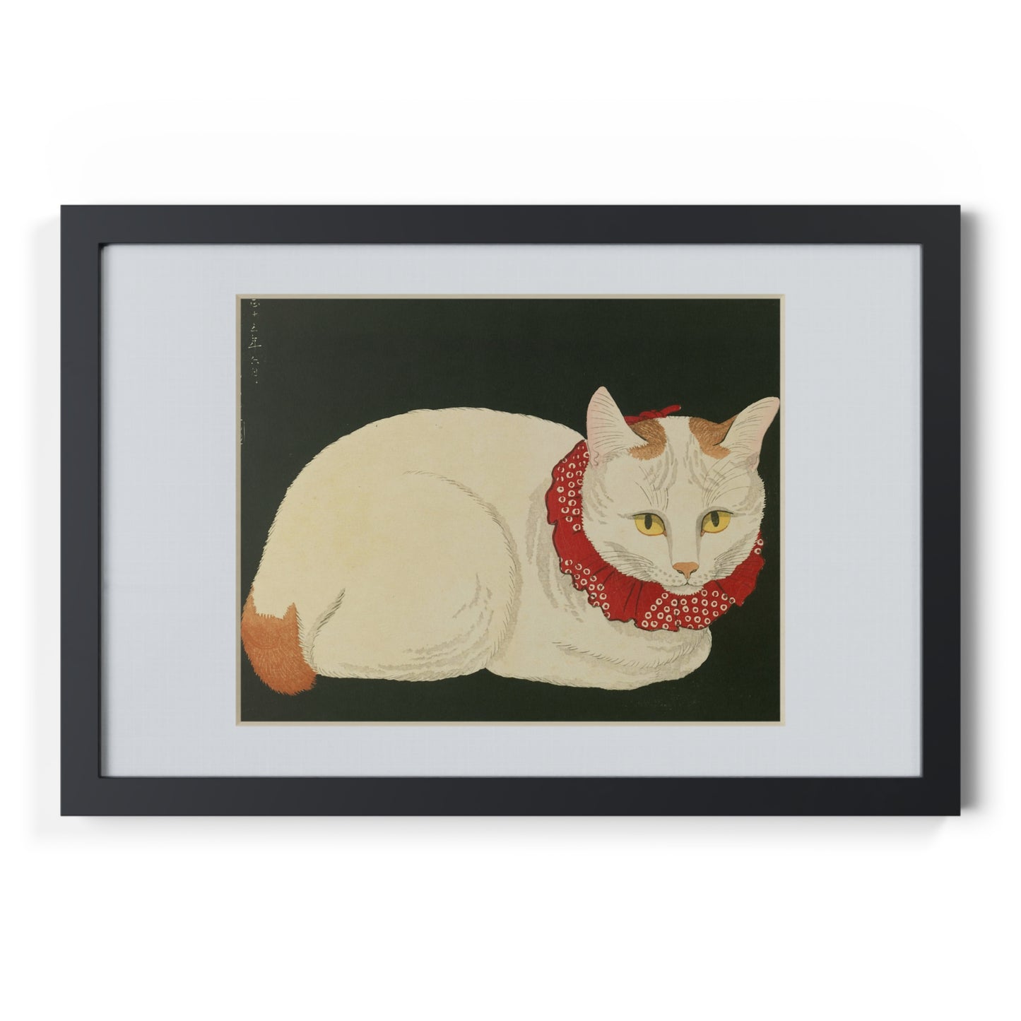 White Cat Japanese Woodblock Framed Poster – Nihon Fukei Senshu Vol.6, 1924