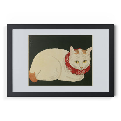 White Cat Japanese Woodblock Framed Poster – Nihon Fukei Senshu Vol.6, 1924