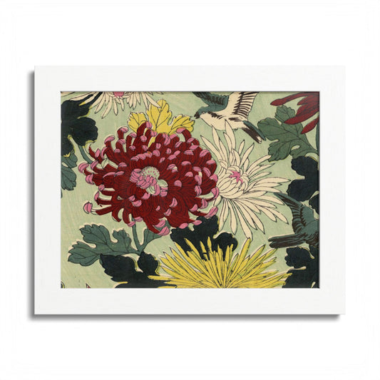 Chrysanthemum Japanese Chiyogami Framed Poster – Vintage 1924 Kikuo Hirose | Maru no Kagishippo