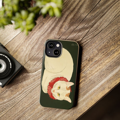 Taisho Era Lucky White Cat Phone Case | 1921 Japanese Woodblock Art | Zen Cat Design