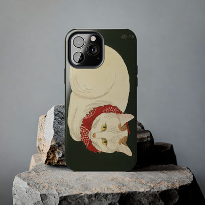 Taisho Era Lucky White Cat Phone Case | 1921 Japanese Woodblock Art | Zen Cat Design