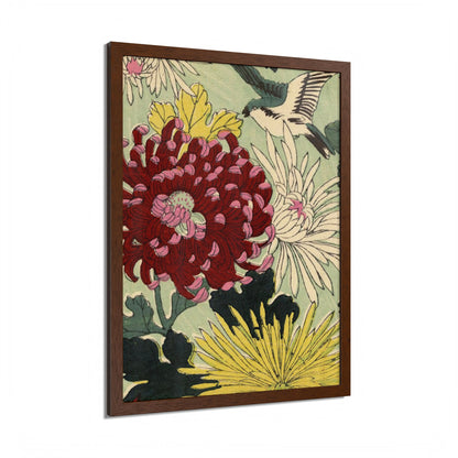 Chrysanthemum Japanese Chiyogami Framed Poster – Vintage 1924 Kikuo Hirose | Maru no Kagishippo