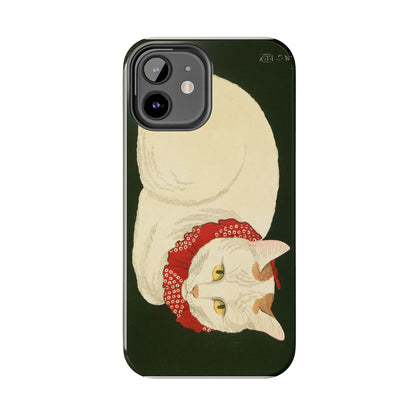 Taisho Era Lucky White Cat Phone Case | 1921 Japanese Woodblock Art | Zen Cat Design