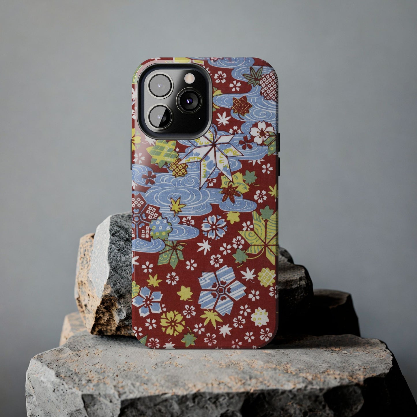 Taisho Umbrella Tales | 1926 Sakura, Momiji & Flowing Water Phone Case | Vintage Chiyogami Art
