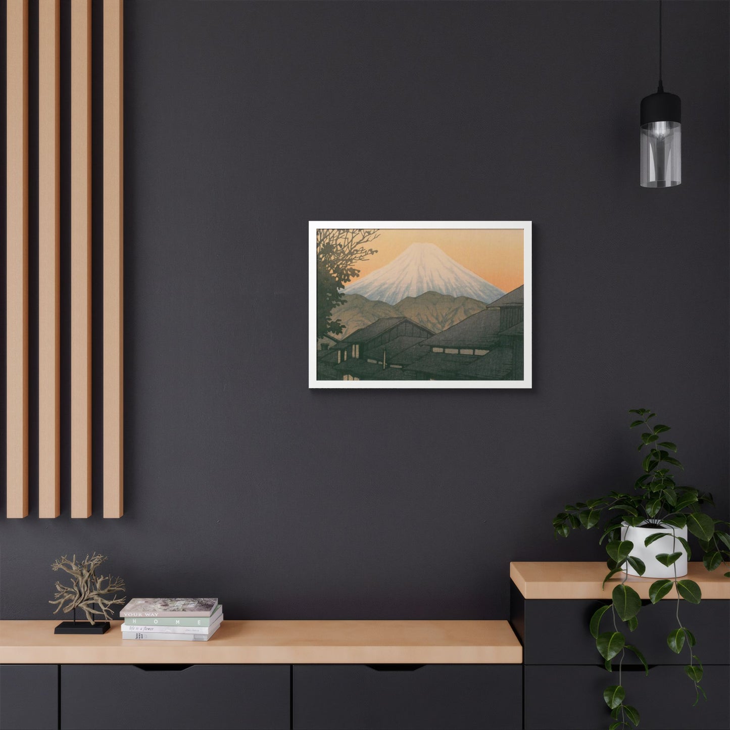 Framed Art Print - Vintage Mount Fuji Landscape (Multicolor)