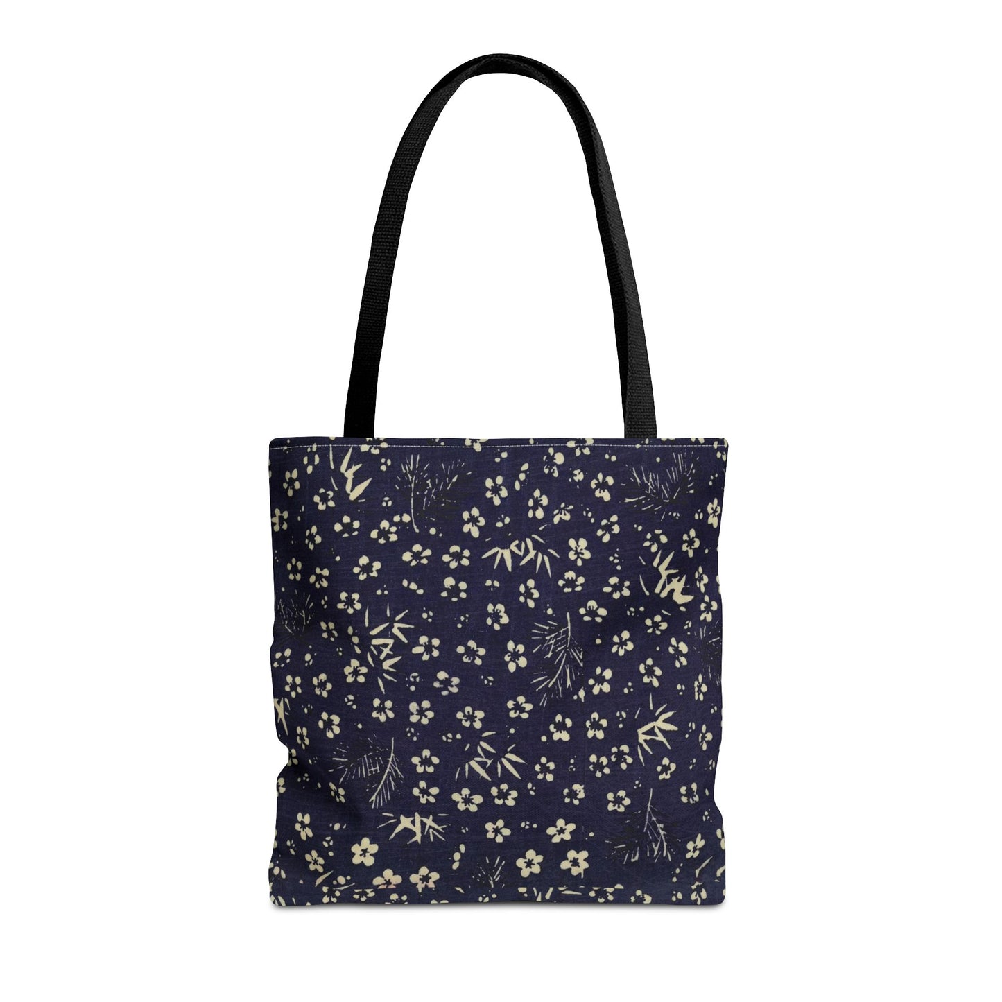 Taisho Era Shochikubai Tote Bag | 1926 Pine Bamboo Plum Japanese Chiyogami Art | Navy Floral