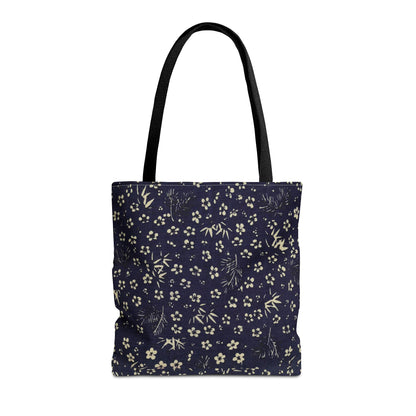 Taisho Era Shochikubai Tote Bag | 1926 Pine Bamboo Plum Japanese Chiyogami Art | Navy Floral