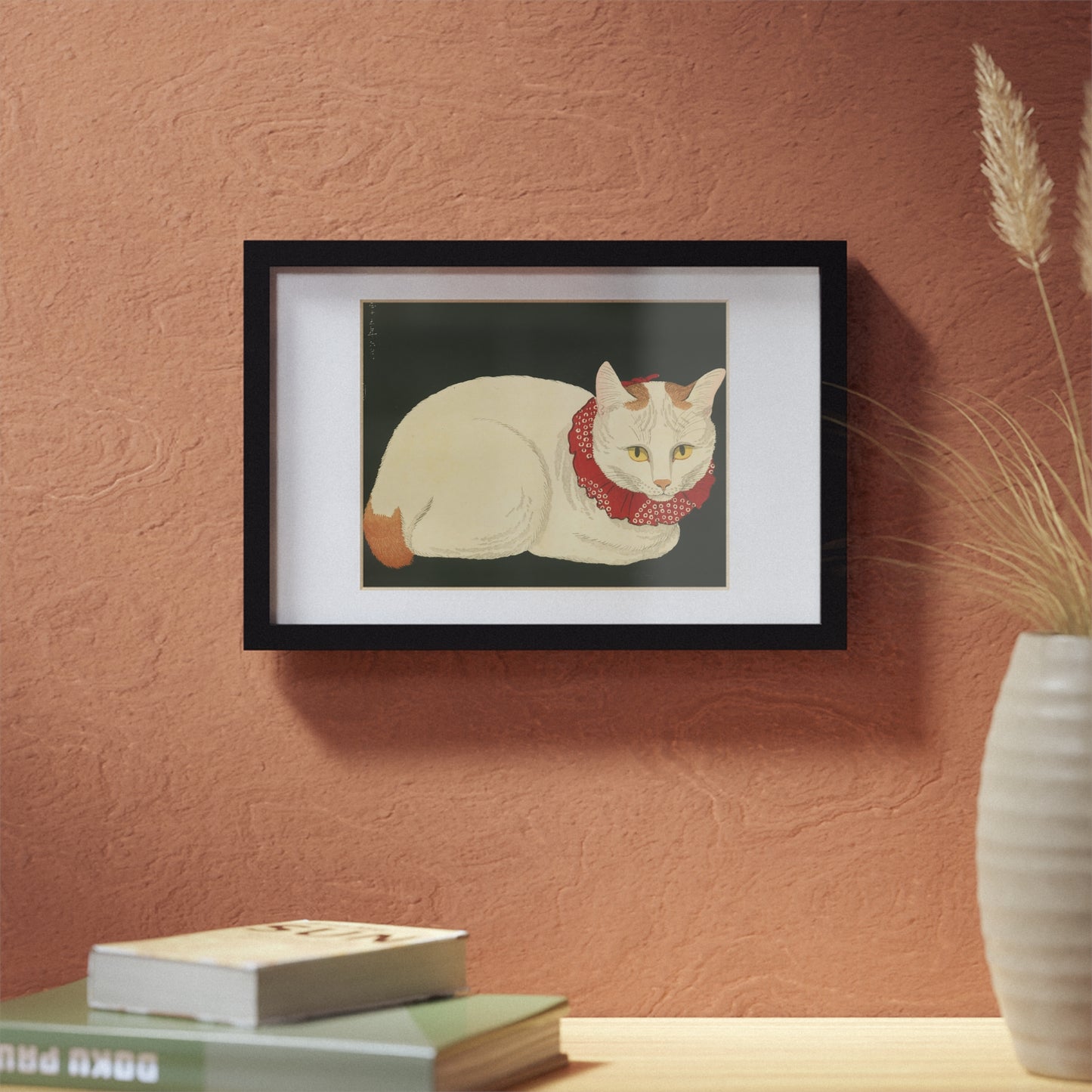 White Cat Japanese Woodblock Framed Poster – Nihon Fukei Senshu Vol.6, 1924