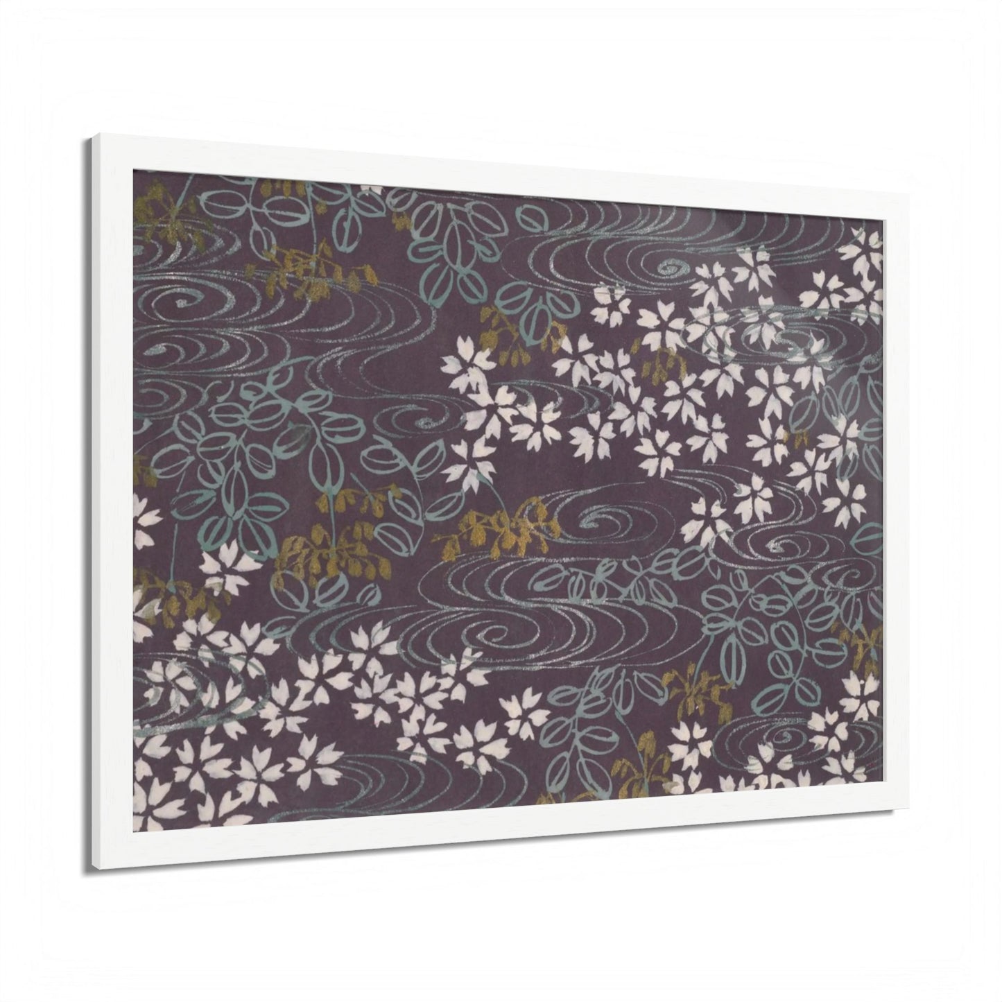 Antique Japanese Sakura River Framed Poster - Meiji Era Chiyogami Wall Art