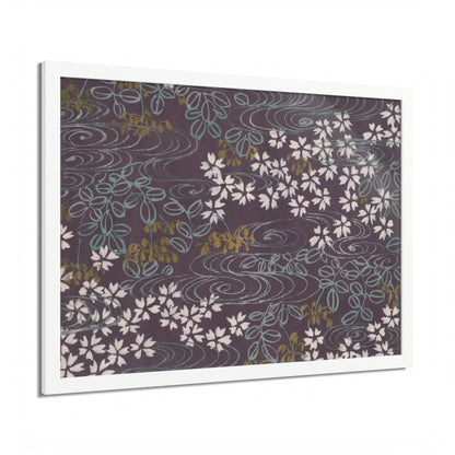 Antique Japanese Sakura River Framed Poster - Meiji Era Chiyogami Wall Art