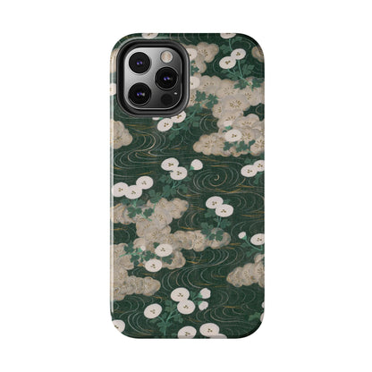 Meiji Era Flowing Water & White Flower Phone Case | 1901 Illustrated Compendium of 100 Designs | Forest Green Japanese Art