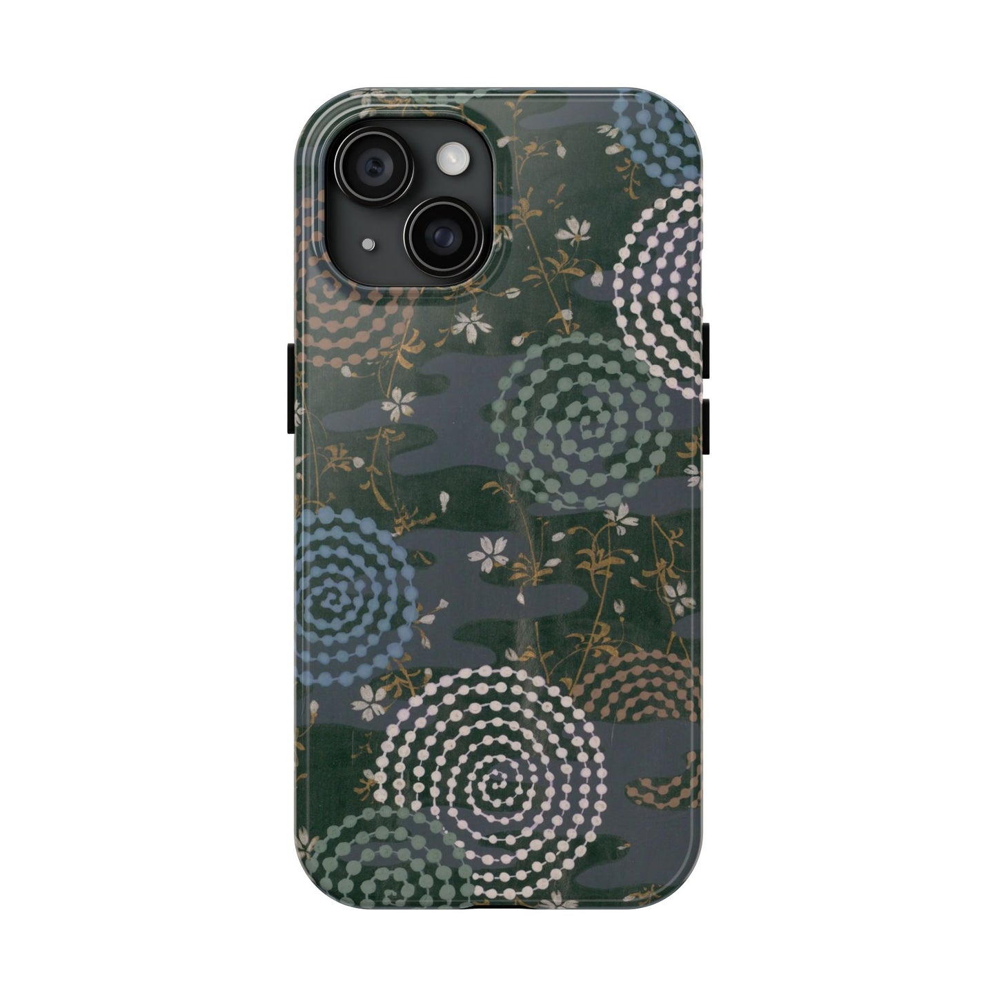 Meiji Era Uzumaki Spiral Phone Case | 1901 Zuan Hyakushu | Tokiwa Green Japanese Art