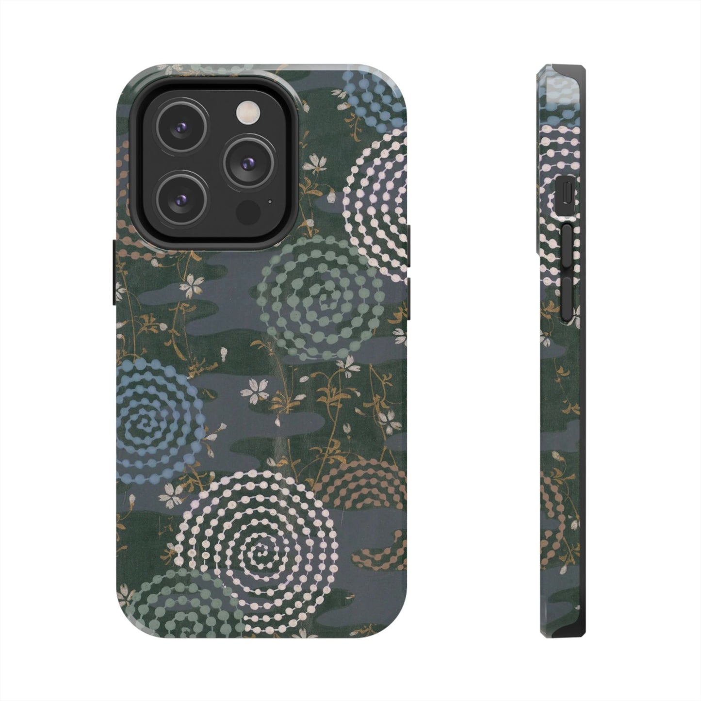 Meiji Era Uzumaki Spiral Phone Case | 1901 Zuan Hyakushu | Tokiwa Green Japanese Art