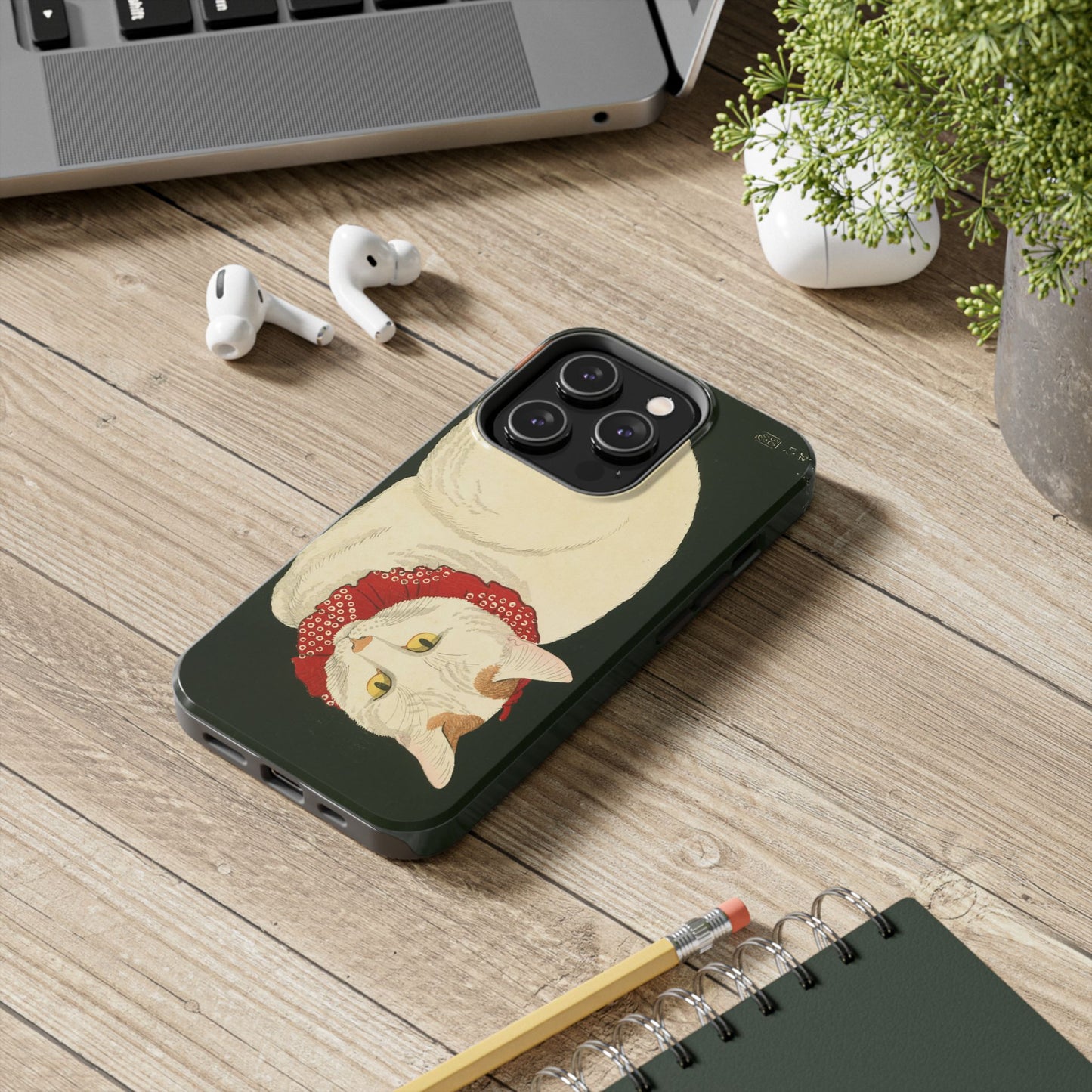 Taisho Era Lucky White Cat Phone Case | 1921 Japanese Woodblock Art | Zen Cat Design