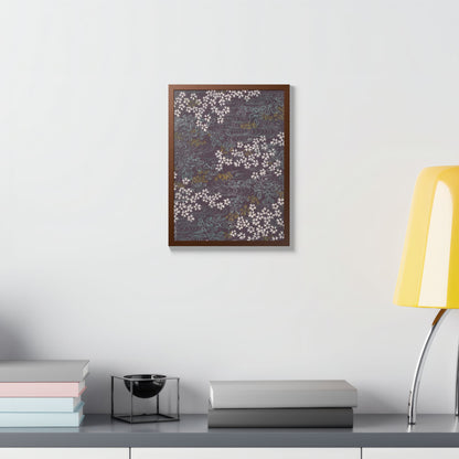 Antique Japanese Sakura River Framed Poster - Meiji Era Chiyogami Wall Art